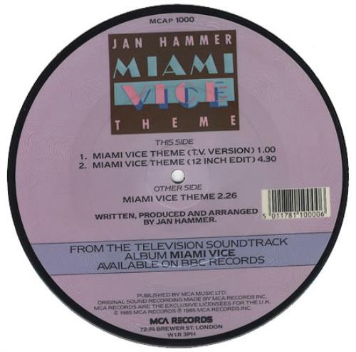 Jan Hammer Miami Vice Theme 7" vinyl picture disc (7 inch picture disc single) UK JNH7PMI54179