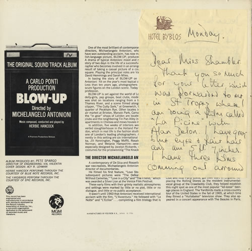 Jane Birkin Blow-Up - Autographed memorabilia UK JBIMMBL526588