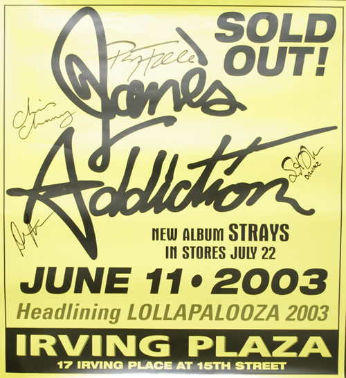 Janes Addiction Irving Plaza - Sold Out! - Autographed poster US JANPOIR556629