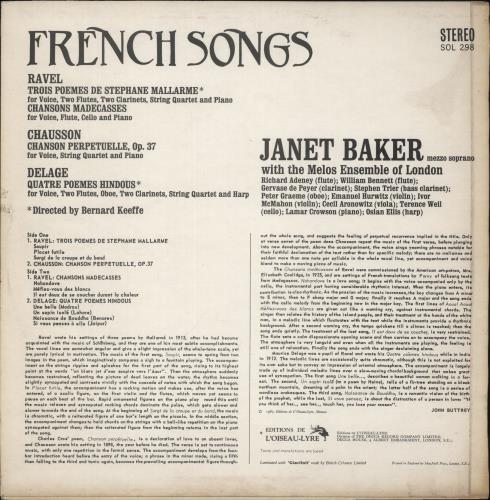 Janet Baker French Songs vinyl LP album (LP record) UK J58LPFR892681