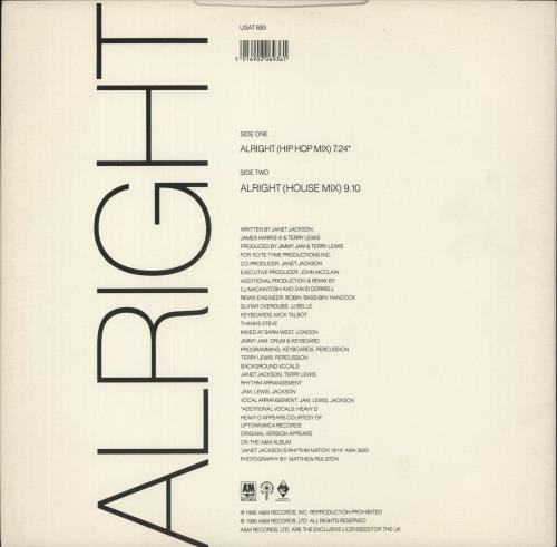 Janet Jackson Alright 12" vinyl single (12 inch record / Maxi-single) UK J-J12AL43008