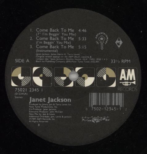 Janet Jackson Come Back To Me 12" vinyl single (12 inch record / Maxi-single) US J-J12CO77826