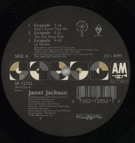 Janet Jackson Escapade 12" vinyl single (12 inch record / Maxi-single) US J-J12ES634242