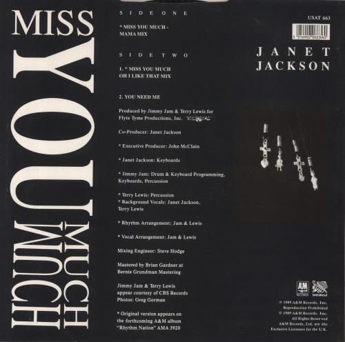 Janet Jackson Miss You Much 12" vinyl single (12 inch record / Maxi-single) UK J-J12MI43006