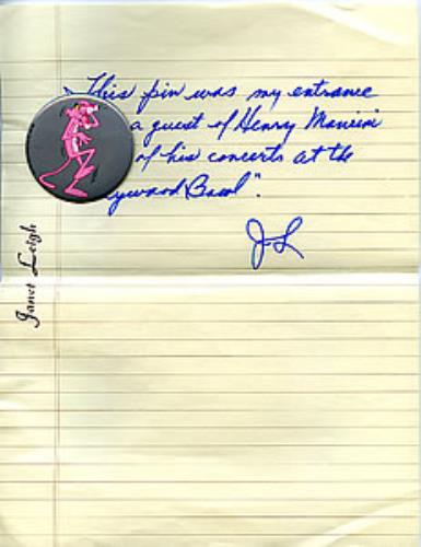 Janet Leigh Pink Panther Badge & Personal Letter memorabilia US JL2MMPI283130