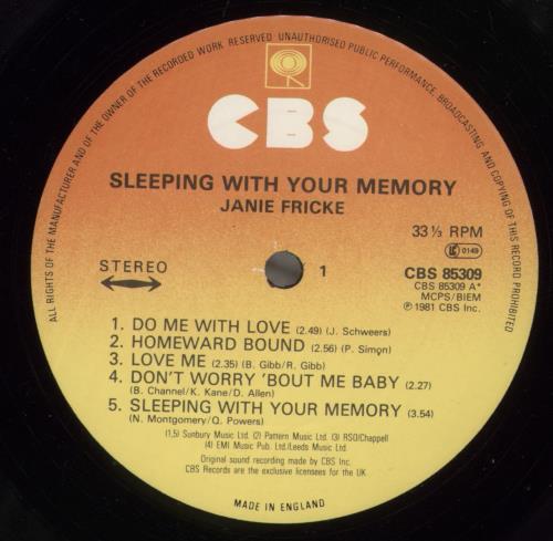 Janie Fricke Sleeping With Your Memory vinyl LP album (LP record) UK J2OLPSL560635