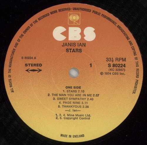 Janis Ian Stars + Lyric Insert vinyl LP album (LP record) UK J-ILPST579096