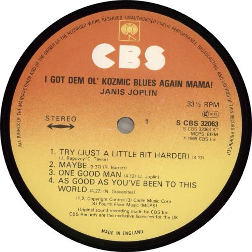 Janis Joplin I Got Dem Ol' Kozmic Blues Again Mama! - Late 70s vinyl LP album (LP record) UK JNJLPIG542771