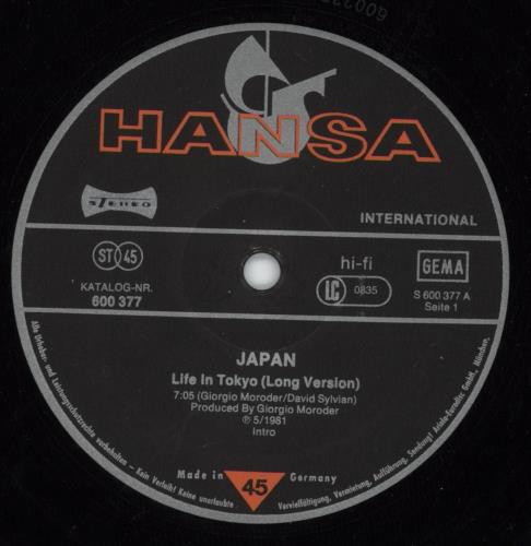 Japan Life In Tokyo / European Sun - Misprint 12" vinyl single (12 inch record / Maxi-single) German JAP12LI865522