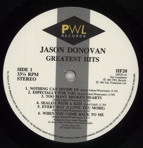 Jason Donovan Greatest Hits vinyl LP album (LP record) UK DONLPGR245174