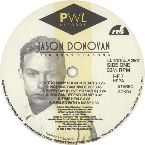 Jason Donovan Ten Good Reasons vinyl LP album (LP record) Yugoslavian DONLPTE698120