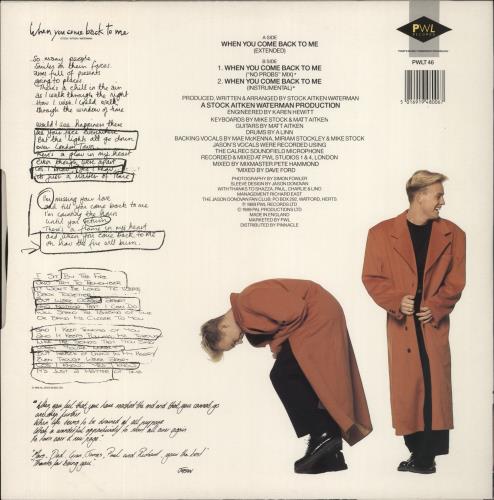 Jason Donovan When You Come Back To Me 12" vinyl single (12 inch record / Maxi-single) UK DON12WH37679