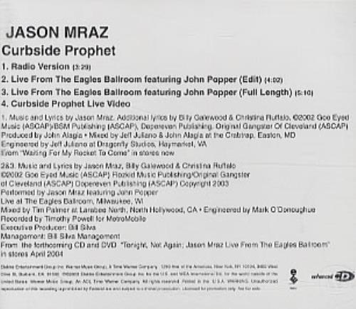 Jason Mraz Curbside Prophet CD single (CD5 / 5") US JA8C5CU319642
