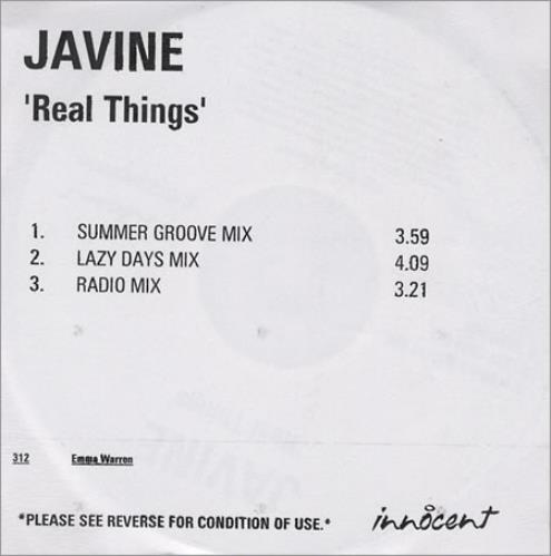 Javine Real Things CD-R acetate UK JVNCRRE270042