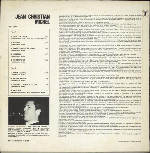 Jean-Christian Michel Musique Sacr�e vinyl LP album (LP record) French K7JLPMU804301