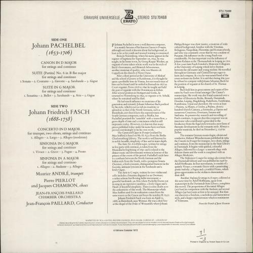 Jean-Franois Paillard Chamber Orchestra Pachelbel: Canon & Two Suites For Strings / Fasch: Concerto For Trumpet & Two Sinfonias vinyl LP album (LP record) UK 2HILPPA766724