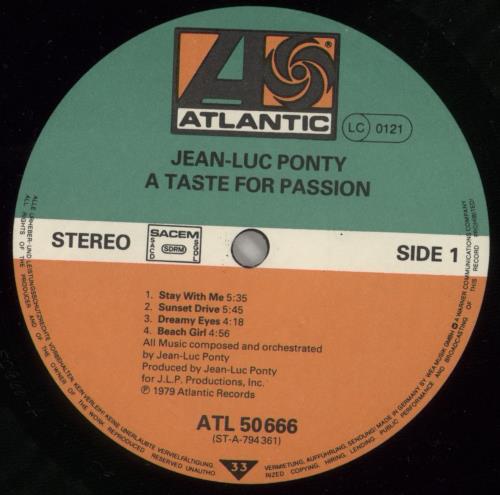 Jean-Luc Ponty A Taste For Passion vinyl LP album (LP record) German JA7LPAT863920