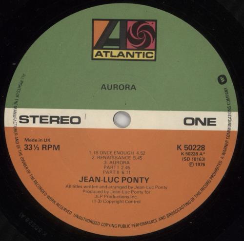 Jean-Luc Ponty Aurora vinyl LP album (LP record) UK JA7LPAU409445