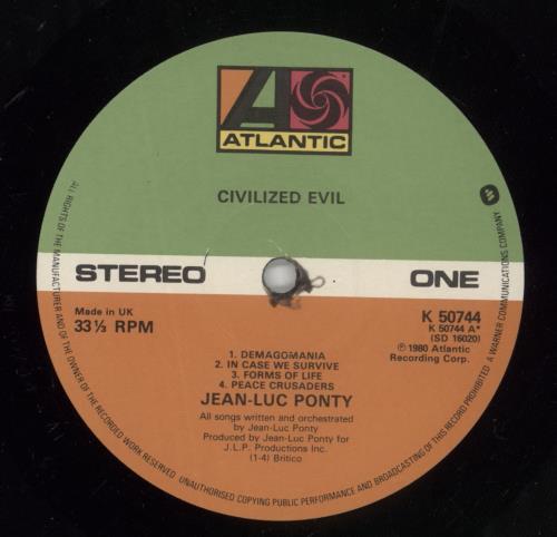 Jean-Luc Ponty Civilized Evil vinyl LP album (LP record) UK JA7LPCI355642