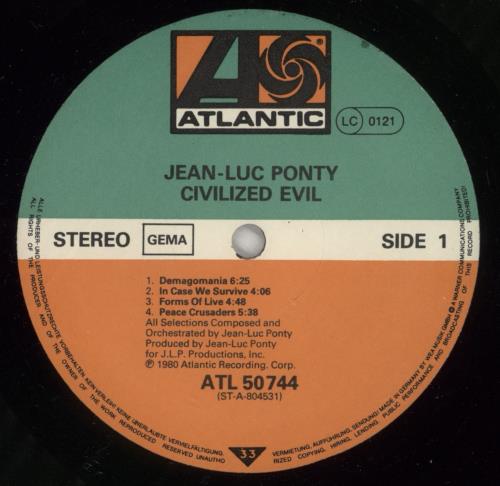 Jean-Luc Ponty Civilized Evil vinyl LP album (LP record) German JA7LPCI869954
