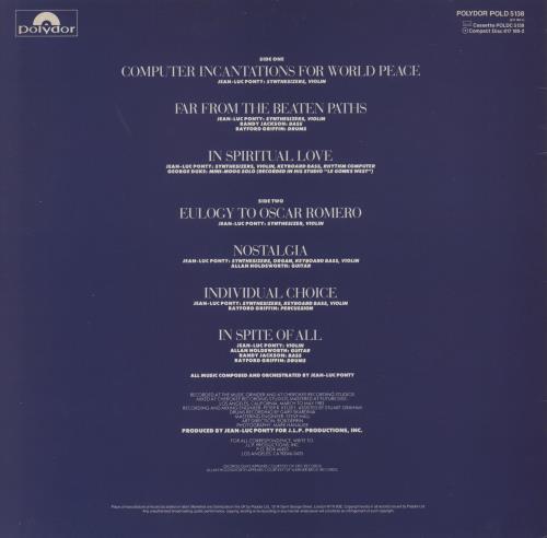 Jean-Luc Ponty Individual Choice vinyl LP album (LP record) UK JA7LPIN663960