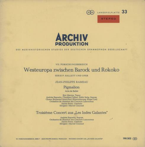 Jean-Philippe Rameau Pigmalion / Troisi�me Concert Aus "Les Indes Galantes" vinyl LP album (LP record) German J5ALPPI760514