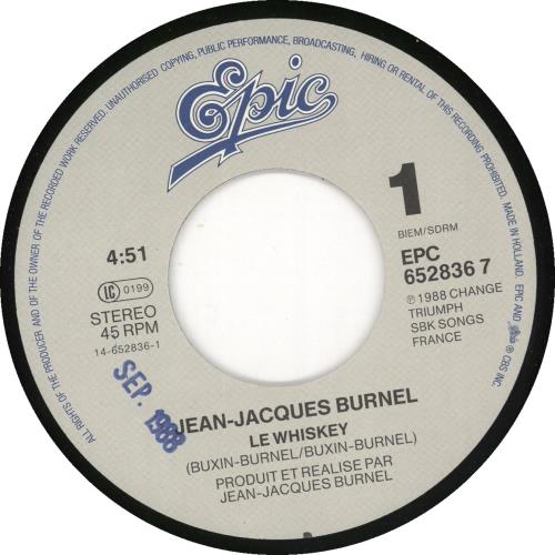 Jean Jacques Burnel Le Whiskey 7" vinyl single (7 inch record / 45) French JJB07LE116990