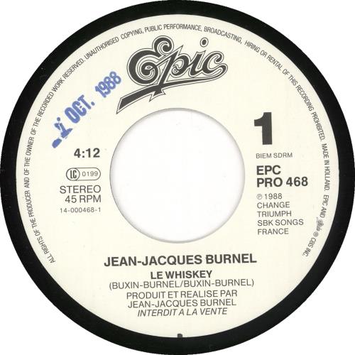 Jean Jacques Burnel Le Whiskey 7" vinyl single (7 inch record / 45) French JJB07LE53607