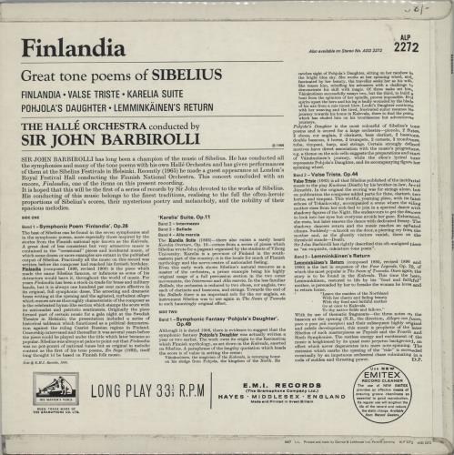 Jean Sibelius Finlandia vinyl LP album (LP record) UK SE3LPFI534471