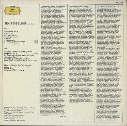 Jean Sibelius Sibelius: Symphonie Nr. 3 / En Saga vinyl LP album (LP record) UK SE3LPSI879612