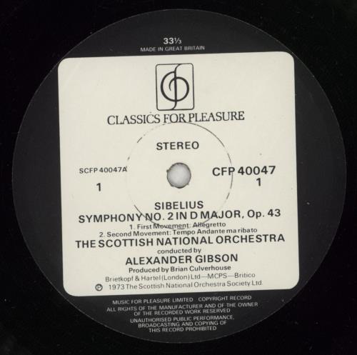 Jean Sibelius Sibelius: Symphony No.2 In D vinyl LP album (LP record) UK SE3LPSI880454