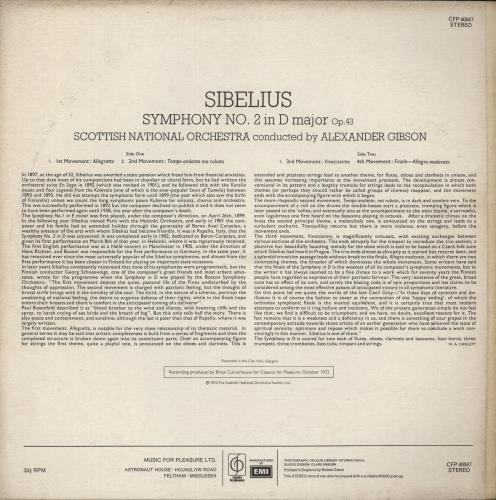 Jean Sibelius Sibelius: Symphony No.2 In D vinyl LP album (LP record) UK SE3LPSI880454