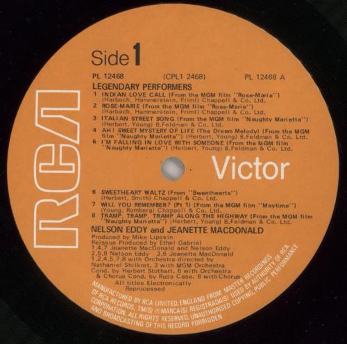 Jeanette MacDonald Legendary Performances With Nelson Eddy vinyl LP album (LP record) UK J59LPLE617204