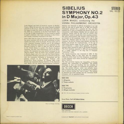 Jean Sibelius Symphony No. 2 UK vinyl LP album (LP record) (771735)