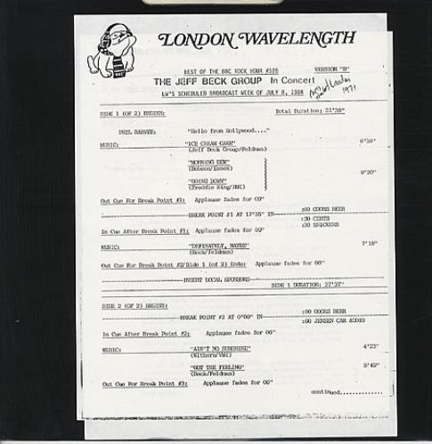 Jeff Beck Best Of The BBC Rock Hour - In Concert - Version 'B' vinyl LP album (LP record) US BEKLPBE325459