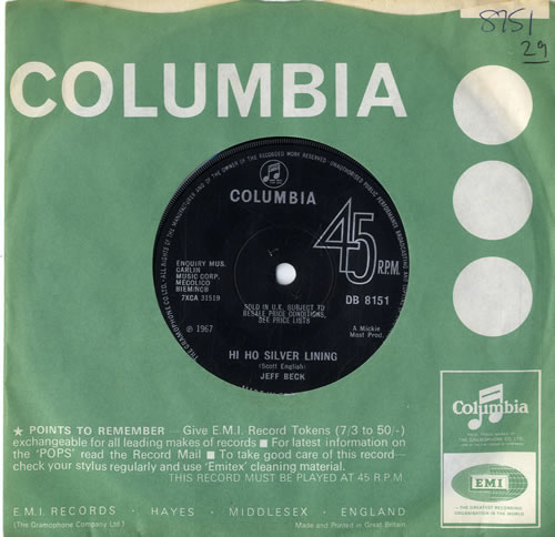Jeff Beck Hi Ho Silver Lining - Solid 7" vinyl single (7 inch record / 45) UK BEK07HI565806