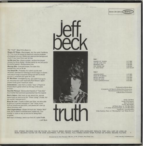Jeff Beck Truth vinyl LP album (LP record) US BEKLPTR523909