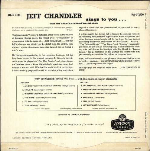 Jeff Chandler Sings To You vinyl LP album (LP record) UK QFILPSI696501