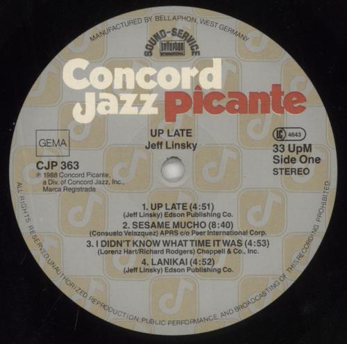 Jeff Linsky Up Late vinyl LP album (LP record) German J4ZLPUP528410