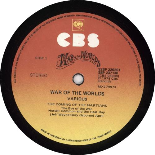Jeff Wayne The War Of The Worlds 2-LP vinyl record set (Double LP Album) Australian JFW2LTH738154