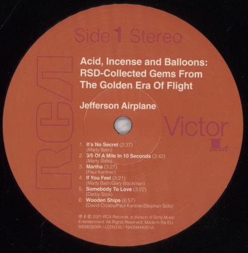 Jefferson Airplane Acid, Incense And Balloons: RSD - Collected Gems From The Golden Era Of Flight vinyl LP album (LP record) UK JEFLPAC832451