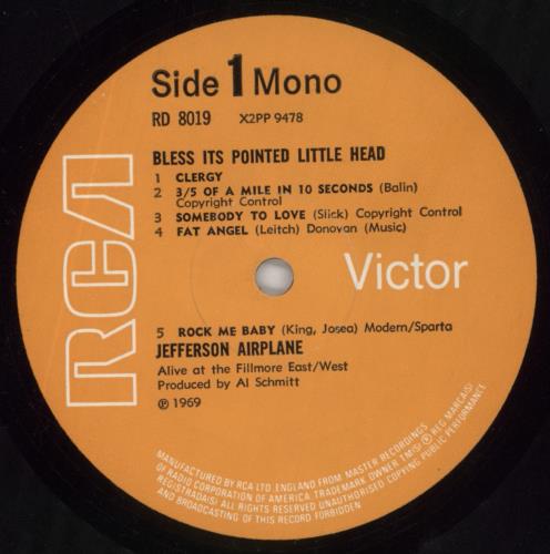 Jefferson Airplane Bless Its Pointed Little Head - Front Laminated vinyl LP album (LP record) UK JEFLPBL544230