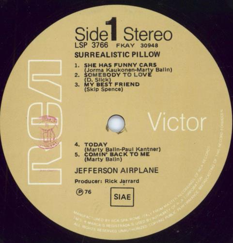 Jefferson Airplane Surrealistic Pillow vinyl LP album (LP record) Italian JEFLPSU793347