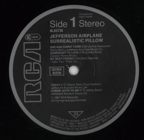 Jefferson Airplane Surrealistic Pillow vinyl LP album (LP record) German JEFLPSU874209