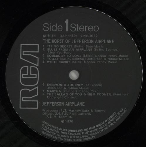 Jefferson Airplane The Worst Of Jefferson Airplane - Black Label vinyl LP album (LP record) UK JEFLPTH341692