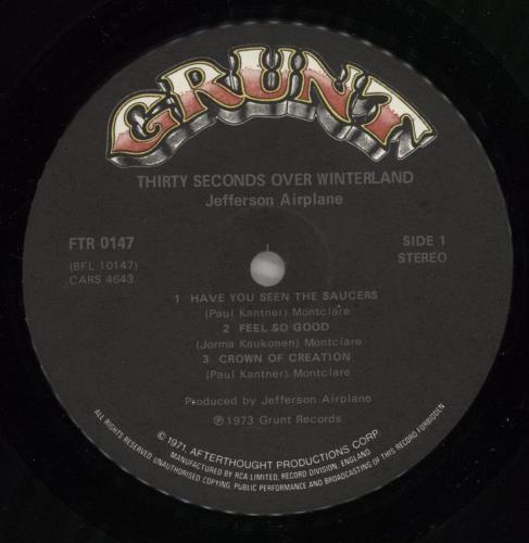 Jefferson Airplane Thirty Seconds Over Winterland vinyl LP album (LP record) UK JEFLPTH261100