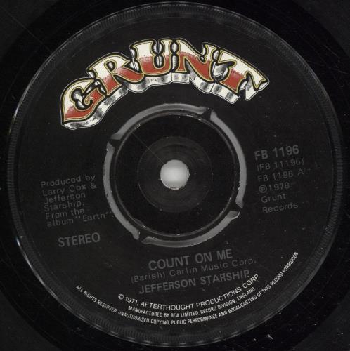 Jefferson Starship Count On Me 7" vinyl single (7 inch record / 45) UK JFS07CO700057