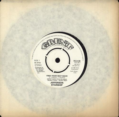 Jefferson Starship Find Your Way Back 7" vinyl single (7 inch record / 45) UK JFS07FI701622