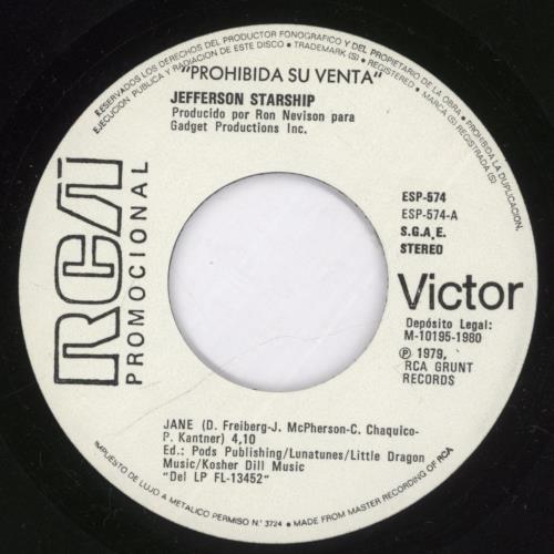 Jefferson Starship Jane/Intravino 7" vinyl single (7 inch record / 45) Spanish JFS07JA892386