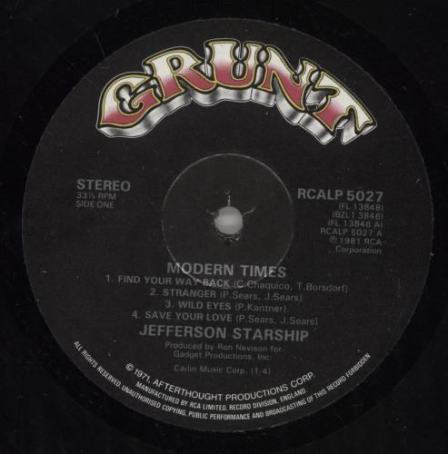 Jefferson Starship Modern Times vinyl LP album (LP record) UK JFSLPMO516520